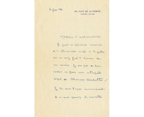 MAURIAC FRANÇOIS: (1885-1970) French Author. Nobel Prize in Literature, 1952. A.L.S., François Mauriac, two pages, Paris, 4th