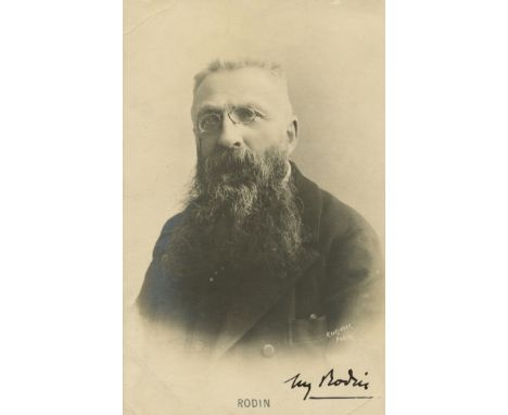 RODIN AUGUSTE: (1840-1917) French Sculptor. A very good signed 3.5 x 5.5 postcard photograph, Aug Rodin, April 1903, the imag