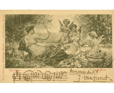 MASSENET JULES: (1842-1912) French Composer. A.M.Q.S., J. Massenet, on a 5.5 x 3.5 postcard, Paris, September 1901. The compo