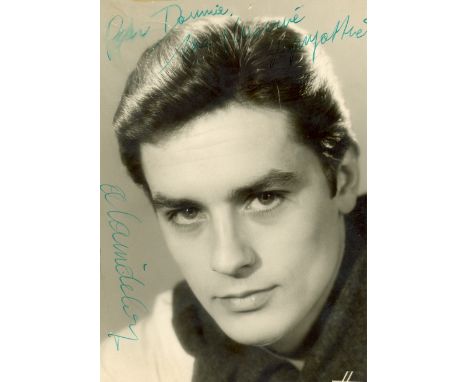 DELON ALAIN: (1935- ) French Actor. Vintage signed and inscribed 4 x 7 photograph, the Olga Horstig image, from Paris, depict