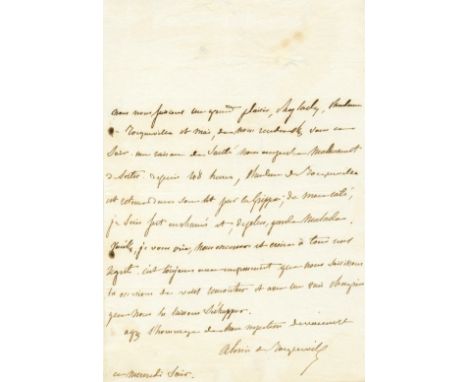 TOCQUEVILLE ALEXIS CHARLES DE: (1805-1859) French Politician and Scientist. He was best known for his works Democracy in Amer