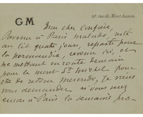 MAUPASSANT GUY DE: (1850-1893) French Writer. A.L.S., Maupassant, two pages, 12mo, Paris, n.d., on his personal printed stati