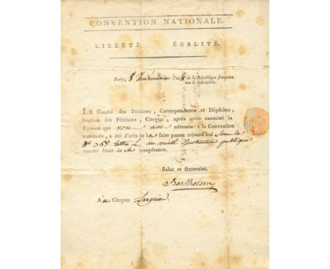 FRENCH REVOLUTION: A good selection of fourteen A.L.S. and L.S., some to partially printed documents, by members of the Frenc