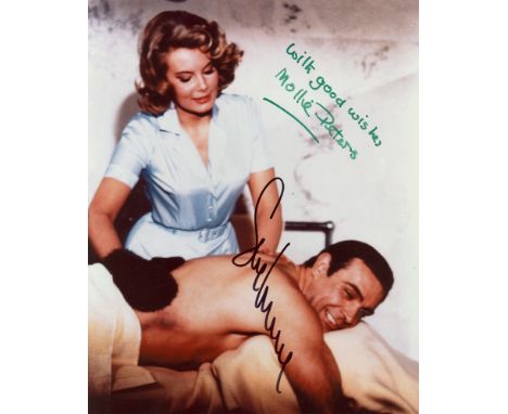 JAMES BOND: Two signed colour 8 x 10 & 11.5 x 8 photographs by three cast members of the James Bond saga films, comprising Se