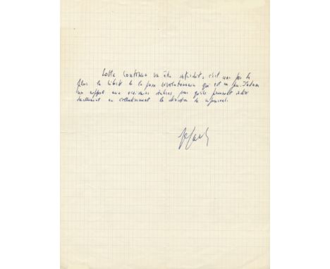 SARTRE JEAN-PAUL: (1905-1980) French Philosopher, Playwright & Novelist, awarded (but refused) the Nobel Prize for Literature