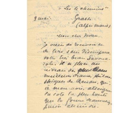 MAETERLINCK MAURICE: (1862-1949) Belgian Poet and Playwright. Nobel Prize in Literature 1911. A.L.S., Maeterlinck, three page