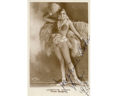 BAKER JOSEPHINE: (1906-1975) African-American Dancer and Singer. An excellent signed postcard photograph of Baker, the image 
