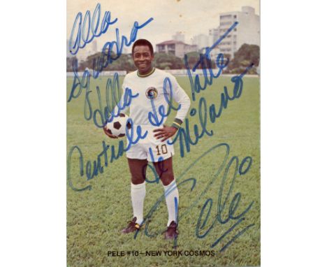 PELE: (1940- ) Brazilian Footballer. Signed and inscribed colour 4 x 6 postcard photograph, the image depicting Pele standing