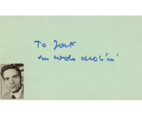 PASOLINI PIER PAOLO: (1922-1975) Italian Film Director, Poet and Writer. Rare signed and inscribed 5 x 3 card by Pasolini. Si