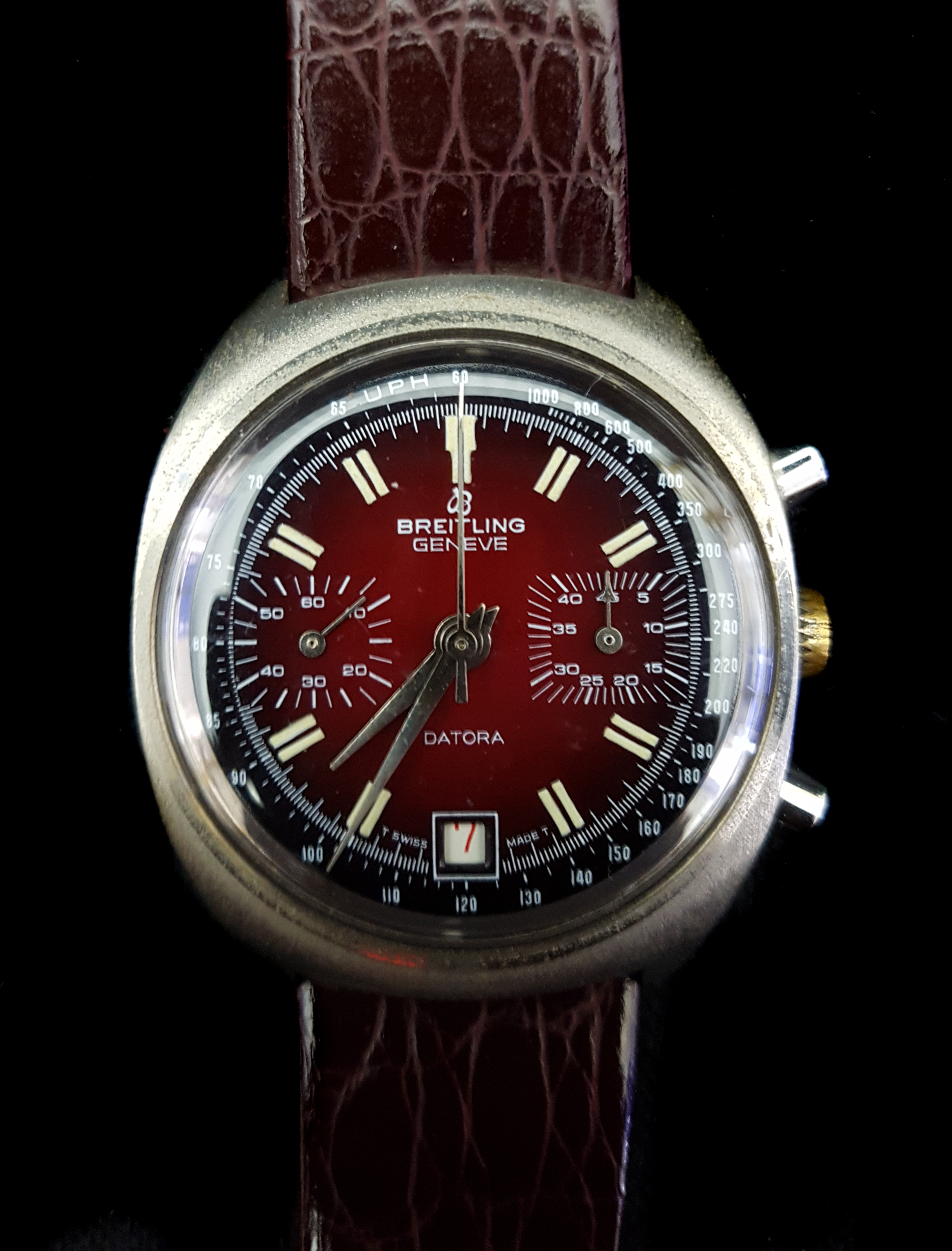 A Breitling Geneve Datora mens chronograph wristwatch, black and red ...