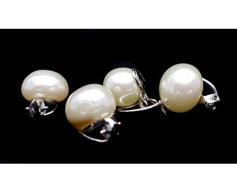 Costume Jewellery - Two pairs of Christian Dior clip on pearl earrings, white metal clips stamped CHR Dior (4)