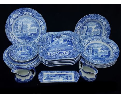 A quantity of Spode Italian pattern blue printed wares, includes milk jugs, vegetable dishes, tureen and cover, various sizes