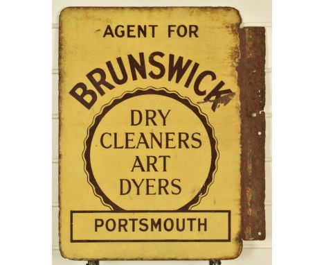 Vintage double sided enamel sign advertising 'Brunswick Dry Cleaners, Art Dyers, Portsmouth', 56 x 46cm