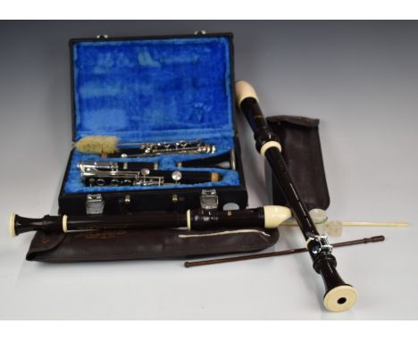 Melody Maker alto clarinet registration number 73034, in fitted case together with Aulos tenor and an Alto recorder, both in 