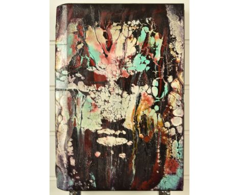 Matt Small (British b1975) modern acrylic on video recorder, 'untitled-boy's head', 38 x 26cm, with labels verso
