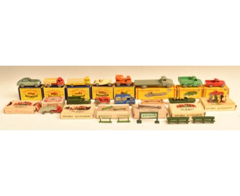 Fourteen Matchbox Moko Lesney 1-75 series and Dublo Dinky Toys diecast model vehicles together with various Master 00 Gauge M