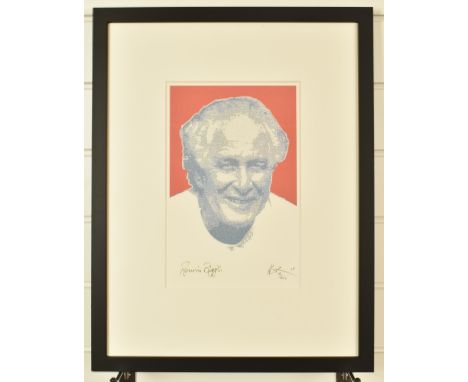 Ronnie Biggs signed&nbsp;limited edition (12/750) colour lithograph&nbsp;portrait, 29 x 19cm framed and glazed
