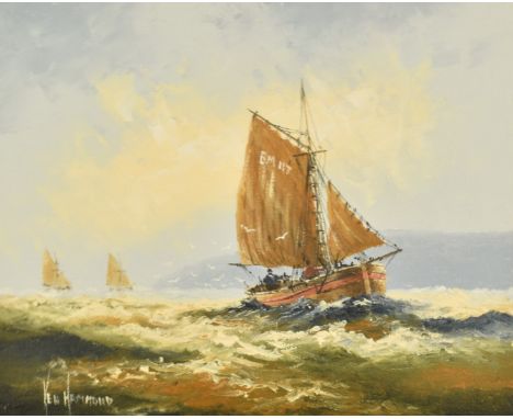 Ken Hammond (b1948) seascape with sailing boats, signed lower left 20 x 25cm, in ornate gilt frame