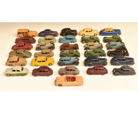 Thirty-one Dinky Toys diecast model cars including Austin Devon, Ford Sedan, Packard, Oldsmobile, Riley, Vanguard, Lincoln Ze