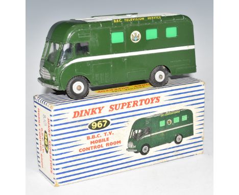 Dinky Supertoys diecast model BBC TV Mobile Control Room with green body and grey stripe, roof and hubs, 967, in original box