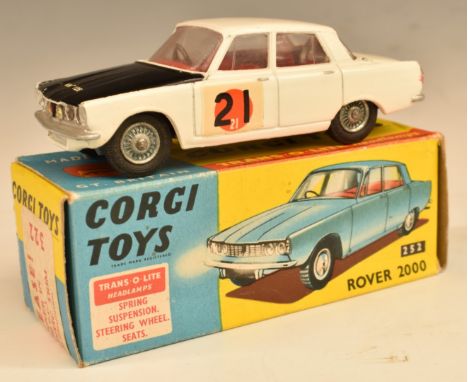 Corgi Toys diecast model Rover 2000 Special Release with white body, black bonnet, red interior and racing number '21', 252, 