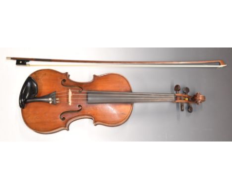 Late 19th / early 20thC violin labelled 'copied Antonius Stradivarius Cremonensis 1721', having single piece 35.5cm back, ove