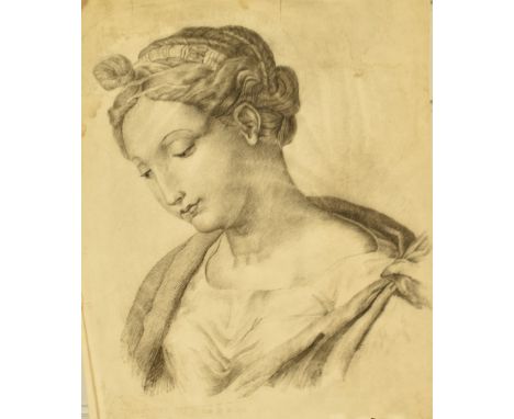 Old Master school pencil/charcoal drawing of a lady or angel, 43 x 35cm