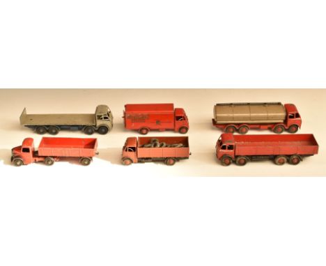 Six Dinky Supertoys diecast model commercial vehicles comprising 'Slumberland Spring Interior Mattresses' Guy lorry, three Fo