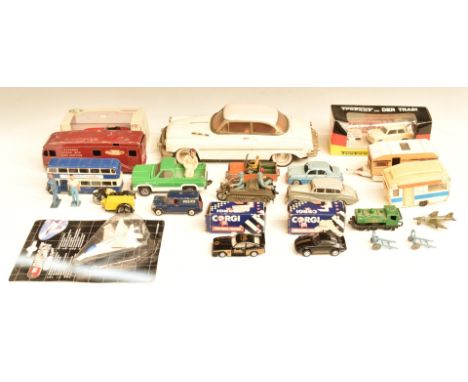 Twenty-four Corgi Dinky and similar diecast and other model vehicles and accessories including British Railways Express Horse