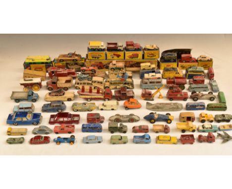 Seventy-five Corgi, Dinky, Matchbox Lesney and similar diecast model vehicles including James Bond Aston Martin DB5, OXO Troj