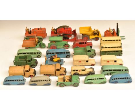 Twenty-six Dinky Toys and Dinky Supertoys diecast model agricultural, construction, commercial and emergency vehicles includi