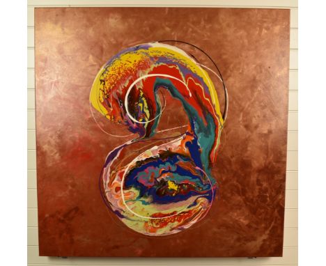 Ed 'Swarez' (Stroud British contemporary), modern abstract&nbsp;enamel on canvas 'Hidden Ambitions', double paint swirl with 
