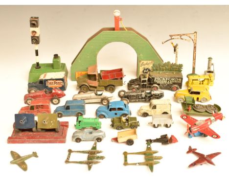 Thirty-four Britains, Scamoid, Timpo, Crescent and similar diecast model vehicles and accessories including SEL Model Traffic