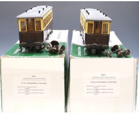 Pair of Accucraft 32mm gauge 16mm scale Welshpool Llanfair GWR bogie coaches, in original boxes with 45mm wheelsets to conver