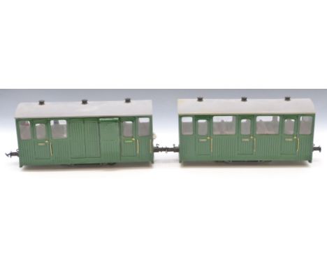 Pair of Swift Sixteen 32mm gauge 16mm scale kit built four wheel passenger coaches