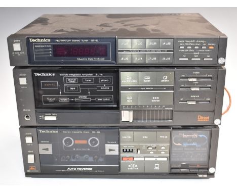 Technics small tower system comprising FM/MW/LW S- 8L amplifier SU-6 amplifier and stereo cassette deck RS-8R