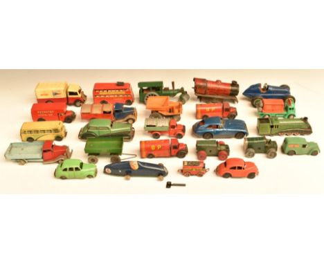 Twenty-four Tri-ang Minic, Schuco, Minimodels Ltd, Wells Brimtoy, Joustra and similar clockwork model vehicles including Stud