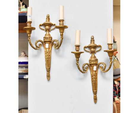 A Pair of Gilt Brass Adams Style Twin Light Wall Sconces, 40cm 