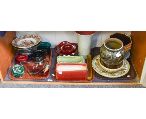 A Group of 20th Century Ceramics and Glass, including dragon moulded Bretby bowl, Denby dish, Bretby rectangular red glazed p