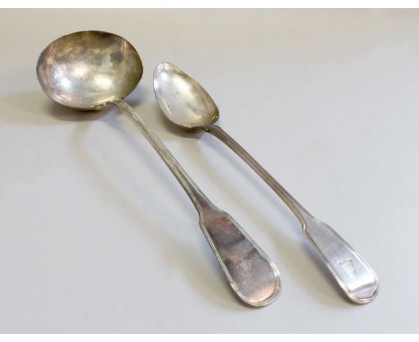 A George III Silver Basting-Spoon and Soup-Ladle, by William Eley and William Fearn, London, 1815, Fiddle Thread pattern, eng