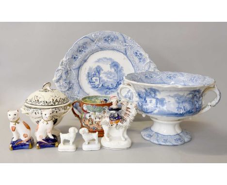 A Collection of Mainly 19th Century English Ceramics Including: a Chamberlain Worcester bute-shaped cup and saucer, Spode sau