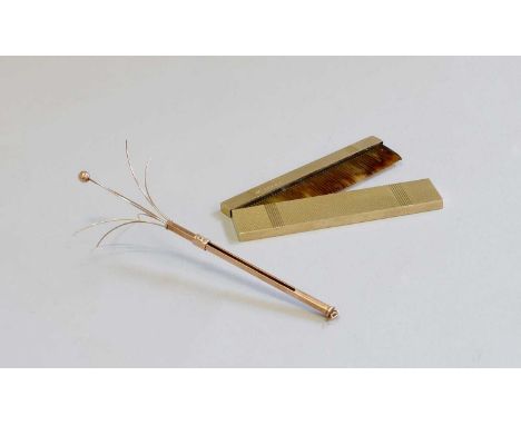 A George VI Gold-Cased Comb, by Stephen J Rose, London, 1937, 9ct, oblong and with engine-turned decoration, 85mm long; Toget
