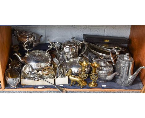 A Collection of Assorted Silver Plate, comprising tea and coffee-wares, some handles detached and insulators lacking; assorte