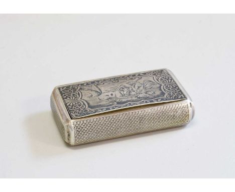 A French Silver and Niello Snuff-Box, Maker's Mark Indistinct, Mid-19th Century, oblong, the hinged cover nielloed with a sce