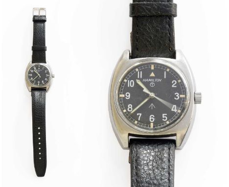 A British Military Centre Seconds Wristwatch, signed Hamilton, issued in 1973, case back with military marks 523-8290 W10-664