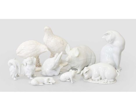 A Collection of White Glazed Ceramic Animals, including a Wemyss pig, Nymphenburg Wien, etcProvenance: The Selected Contents 