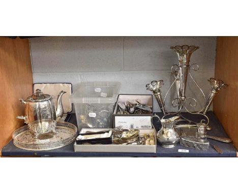 A Collection of Assorted Silver and Silver Plate, the silver comprising a silver-mounted glass scent-bottle, a silver-mounted