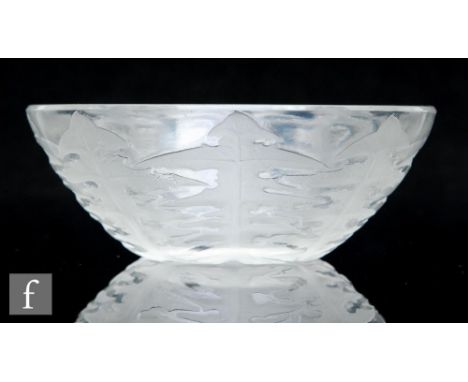 A small Lalique bowl decorated in the Pissenlit pattern 3008, with clear and frosted dandelion leaves, moulded R. Lalique, di