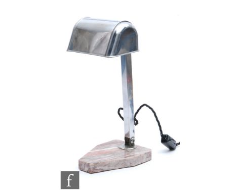 An Art Deco chrome adjustable reading lamp signed Artisian At Francais, on marble base, extended height 37cm. 