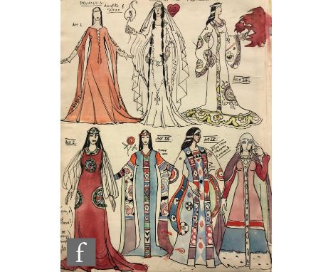 ALBERT WAINWRIGHT (1898-1943) - A study depicting costume designs for Francesca Da Rimini, to the reverse sketches illustrati